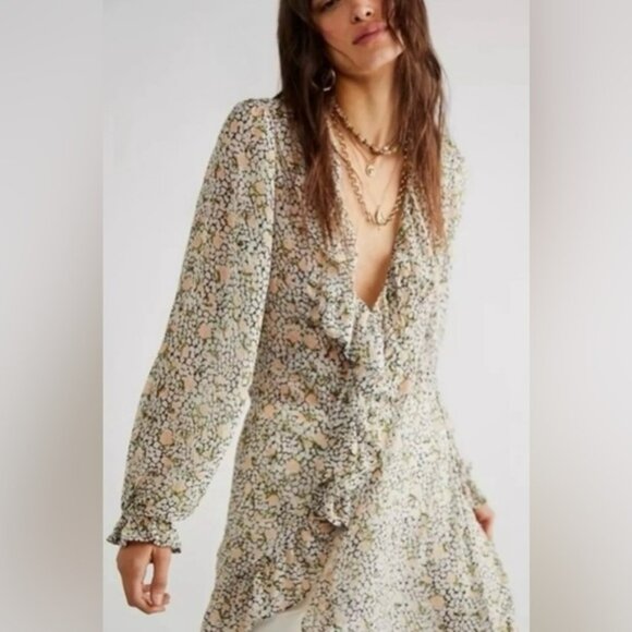 NWT Free People S Gigi Printed Maxi in Antique Combo New Floral Button Down $198 - Picture 2 of 10